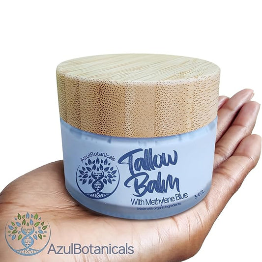 Methylene Blue Infused Whipped Grass Fed Beef Tallow Balm for Healthy Skin, Anti-Aging, Fullbody Moisturizer, Stretchmarks, Rosacea, Psoriasis, Eczema, Acne, All skin types, Organic Ingredients 3.4oz