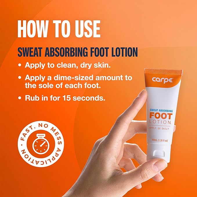 Carpe Sweat Absorbing Foot Lotion, A dermatologist-recommended solution to stop sweaty, smelly feet, Helps prevent blisters, Great for hyperhidrosis