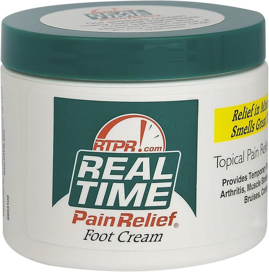 Real Time Pain Relief Foot Cream 4.4oz Jar | 15 Natural Ingredients: Menthol, Tea Tree Oil, Vitamin E & Emu Oil | Advanced Neuropathy Relief & Soothing Lotion for Tired, Swollen, Sore & Aching Feet