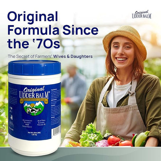 Original Udder Balm Refill Tub - Made in USA - Extra Thick Udder Cream & Hand Balm for Dry Skin, Cracked Heels, Rough Hands – Deep Moisture Heel Cream & Foot Moisturizer with Aloe Vera, 64 Fl Oz
