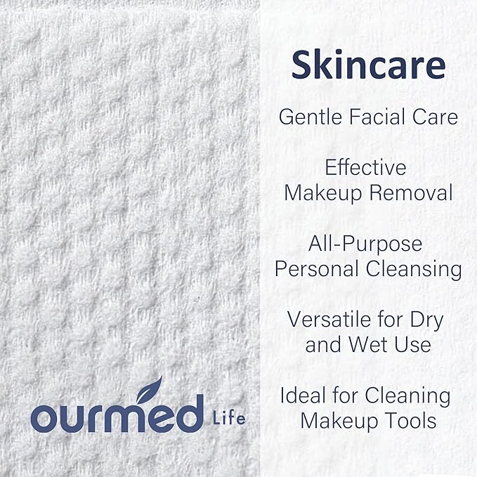 Ourmed Life Face Towels, Disposable Biodegradable Clean Facial Towels for Sensitive Skin, Lint- free Face Cloths for Makeup Remover, Skincare and Women Cleaning, Dry Wipes,300 Count Dot Texture