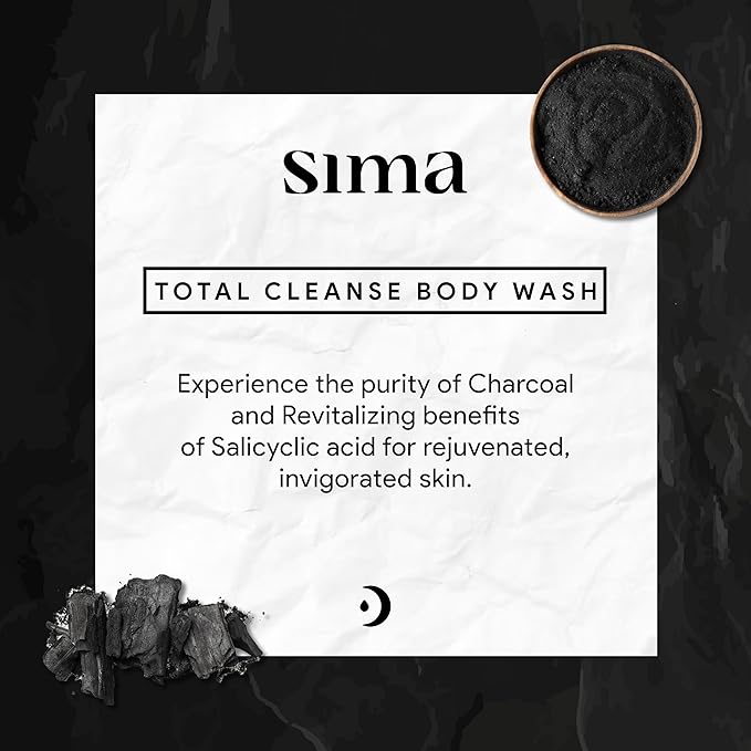 Sima - Charcoal Gentle Body Wash 500ml - With actrivated Charcoal and Salicylic acid. Ideal for sensitive skin. Free of Parabens and Dyes. Reduces acne and blackheads.