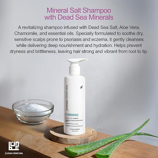 JUMAN Dead Sea Mineral Hair Shampoo | Promotes Hair Growth & Treats Dandruff | Infused with Essential Oils & Dead Sea Salts | For Men & Women | Vegan | SLS & Paraben Free