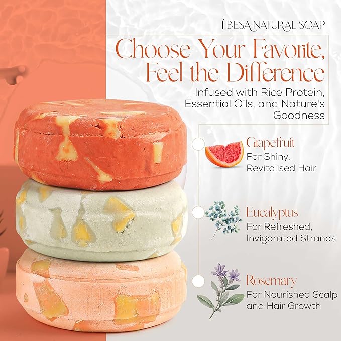 IIBESA Rice Water Shampoo Bar - Hair Growth & Volumizing Deep Hydrating - Japan Made Organic Ingredients - Solid Shampoo Bars For All Hair Types - Sulfate-Free Essential Oils - Grapefruit