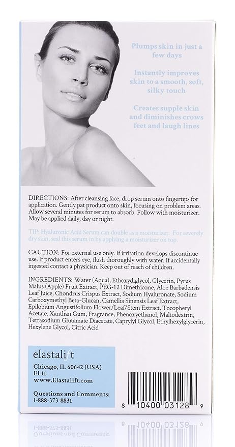 Elastalift Hyaluronic Acid Facial Serum - Hydrating, Firming, & Plumping Face Serum for Anti-Aging - 1 oz