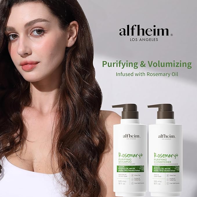 Alfheim Rosemary+ Shampoo & Conditioner Set | Rosemary & Peppermint Oil for Scalp Care & Oil Control | Jojoba & Calendula for Hydration & Shine | Sulfate-Free, Color-Safe | 18oz Each