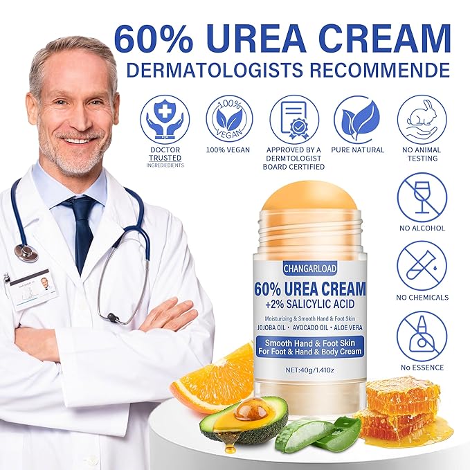 Urea Cream 60 Percent For Feet Maximum Strength - Intensive Repair Dry Cracked Skin, Urea Cream For Foot, Foot Cream For Dry Cracked Heels and Feet, 2 Pcs - 1.41 Oz