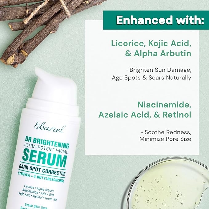Ebanel Dark Spot Remover for Face & Body, Brightening Serum with Synovea HR, Alpha Arbutin, Niacinamide, Kojic Acid, Dark Spot Corrector for Hyperpigmentation, Discoloration, Melasma and Age Spots