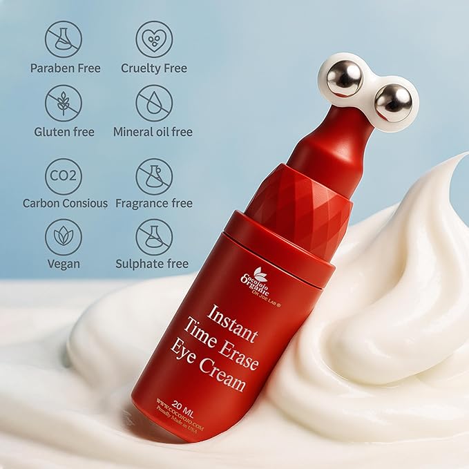 COCOJOJO Instant Time Erase Eye Cream – Under Eye Cream for Dark Circles, Puffiness, & Fine Lines – Firming & Tightening Anti-Aging Eye Cream with Peptides, Vitamin C & Argan Extract – 20 ML