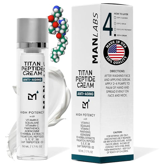 Titan Peptide Anti-Aging Mens Face Cream – Mens Face Moisturizer – For Men, Face Lotion – Men, Skin Care – Tighten, Firm, Revitalize – Peptides, Vitamin C & E, Squalane – All Skin – Unscented