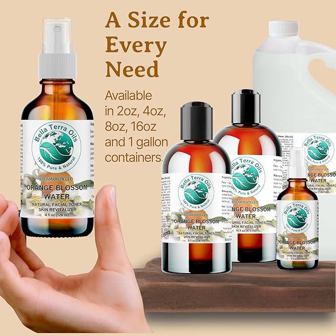 Orange Blossom Water (Neroli Hydrosol) – 1 Gallon, Radiant Skin Refresher, Natural Aroma, Revitalize & Glow – Bella Terra Oils