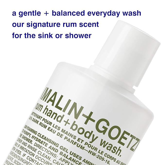 Malin + Goetz Rum Hand & Body Wash, 16 Fl. Oz. – Men & Women Natural Body Wash For All Skin Types, Foaming Hydrating Cleansing Gel, Cruelty-Free & Vegan
