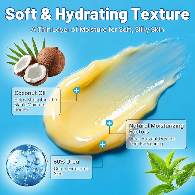 60% Urea + 2% Salicylic Acid Foot Cream–Ultra-Moisturizing Formula, Exfoliates Dead Skin, Softens Dry, Cracked Skin on Feet, Knees, Hands, Elbows. Helps soften callused, rough, or tender areas 1.41oz