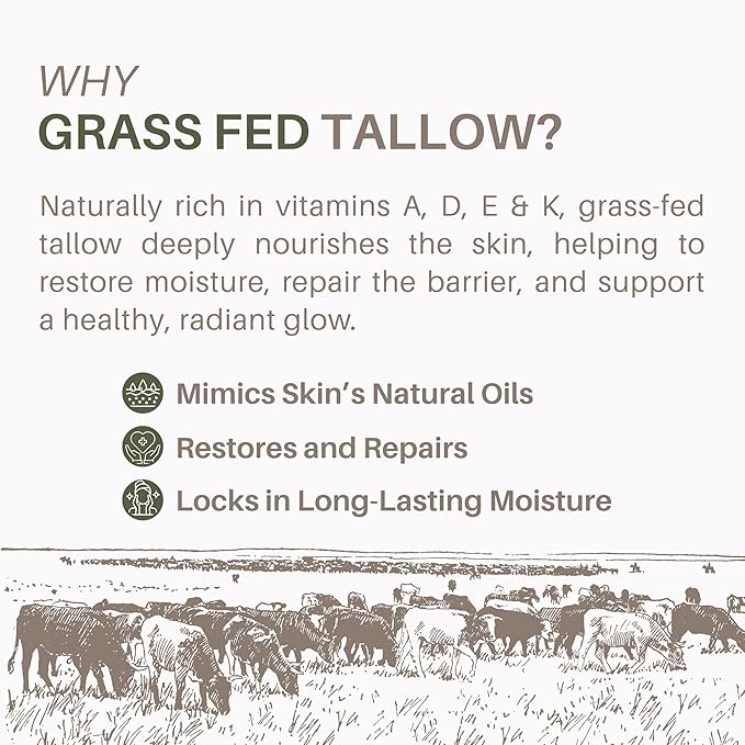 100% Grass-Fed Whipped Tallow Cream (Unscented) - Halal-Certified Beef Tallow with Organic Raw Honey & Cold-Pressed Olive Oil - Natural Face & Body Moisturizer for Dry, Sensitive Skin, 4 oz