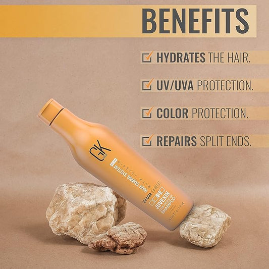 GK HAIR Shield Shampoo 8.11 Fl Oz – Color Safe, UV Protection, Aloe Vera & Argan Oil, Sulfate and Paraben Free, Repairs Damage, Boosts Shine, Hydrating, Vegan Hair Care