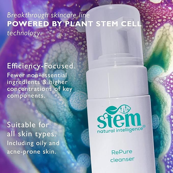 STEM Natural Intelligence RePure Foaming Cleanser, Luxury Exfoliating Face Wash for Women, Body and Facial Cleanser for Women, Skin Care with Dermatologist Developed & Tested Research, Face Exfoliator