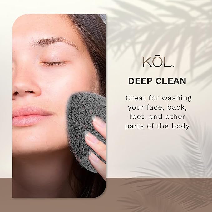 KOL Face Scrubber Pads, Premium Charcoal and Vitamin E Infused Exfoliating Facial Cleansing Sponges for Daily Face Wash and Makeup Removal, 3 Count