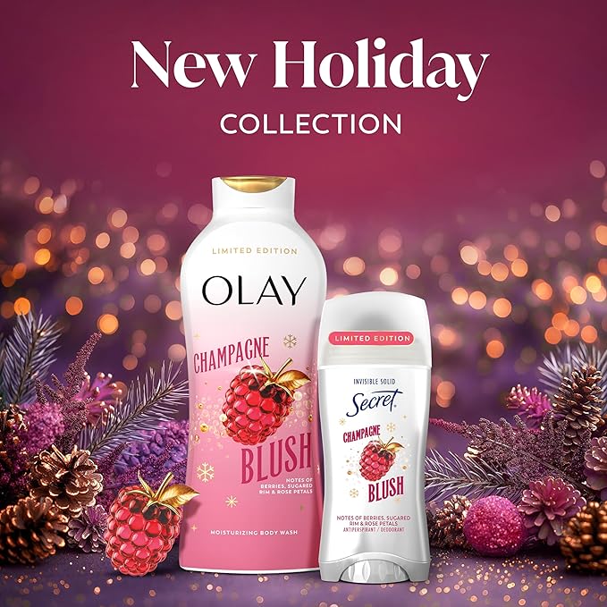 Olay Body Wash for Women, Hydrating & Moisturizing, Holiday Edition, With Plant Based Cleansers, B3 Complex, For All Skin Types, Champagne Blush with Berries Sugared Rim & Rose Petals Scent, 22 fl oz