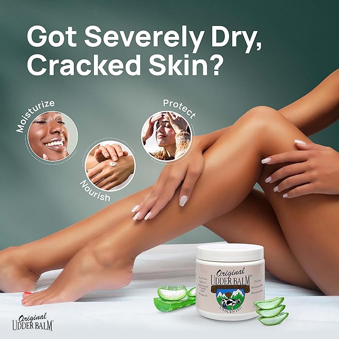 Original Udder Balm Unscented Jar - Made in USA - Hypoallergenic, Dry Skin Relief for Hands, Feet & Face, Moisturizer for Sensitive, Cracked Dry Skin, 16 Fl Oz