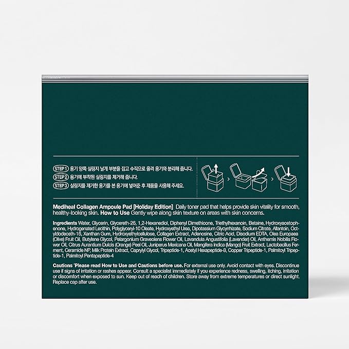 Mediheal Holiday Edition Collagen Ampoule Pad –Skin Firming & Restore Elasticity - Tighten Wrinkles & Lines - Vegan Eco Silk Pads,100 Pads,Christmas Gift