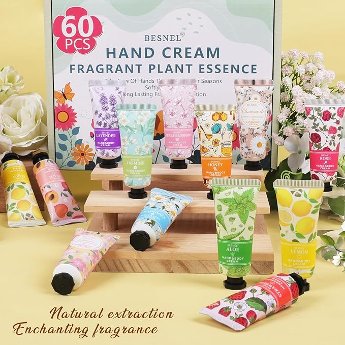 60 Pack Hand Cream Gifts Set For Women, Mini Hand Lotion Travel Size in Bulk for Dry Cracked Hands, Graduation Gifts, End of Year Teacher Appreciation Gifts, Thanksgiving Gifts, Party Favors