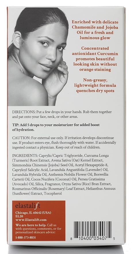 Elastalift Turmeric Oil Facial Skin Care Serum For Face. Antioxidant Moisturizer Skincare Serum Formula W/Rose Extract & Jojoba Oil For Dry Skin, Redness, & Skin Blemishes, 1.8 Fl Oz