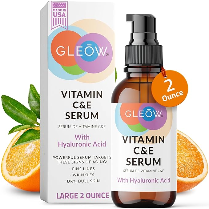 GLEOW Vitamin C Face Serum, Hydrating Vitamin C Serum for Face with Hyaluronic Acid, Suitable For All Skin Types, Targets the Appearance of Dull Spots 2oz