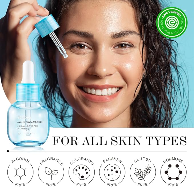 ZealSea Hyaluronic Acid Serum for Face, Hydrating Microneedling Serum, EWG Certified for Sensitive Skin, Vegan Fragrance Free Non-Comedogenic Absorb Quickly, Pure Hyaluronic Acid Anti-Aging 1 Oz
