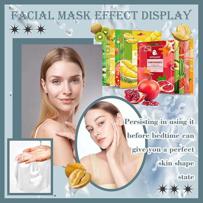 20 Pack Sheets Face Mask Skincare Set,Deep Hydrating Facial Mask for Men & Women,Gentle Long Lasting Moisturizing Face Masks Skin Care for All Skin Types