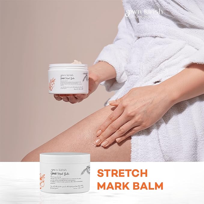 GEW’N KIRISH Natural Stretch Mark Balm – Pregnancy-Safe Moisturizer with Shea Butter, Orange Peel Oil & Jojoba | Non-Greasy, Petrolatum-Free, Whole Body Use, 8 oz