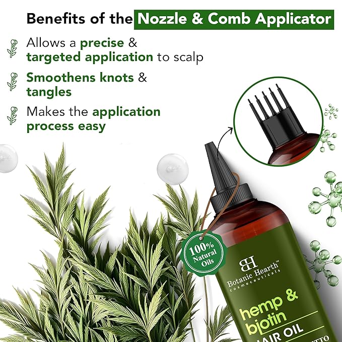 Botanic Hearth Hemp & Biotin Hair Oil (6.7 Fl Oz) |Nourishing And Strengthening Hair Treatment For Thicker, Healthier|Looking Hair | Paraben Free | Suitable For All Hair Types