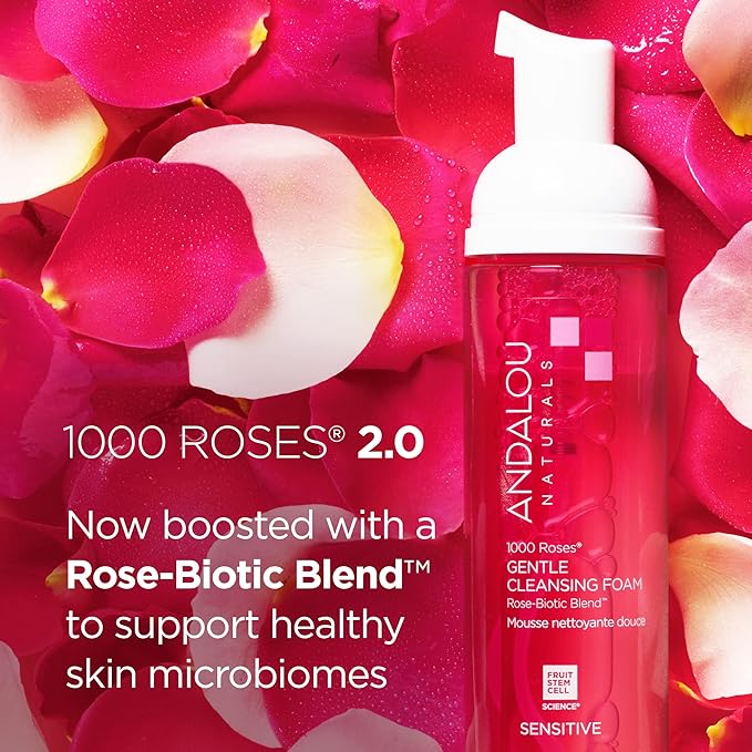 Andalou Naturals 1000 Roses Gentle Cleansing Foam | Foaming Face Wash with Rose Stem Cells & Organic Aloe Leaf Juice | Hydrating Daily Cleanser for Sensitive Skin | 5.5 fl oz