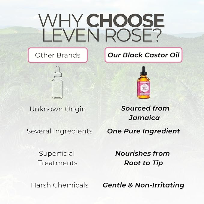 Leven Rose Organic Jamaican Black Castor Oil for Hair Growth, 100% Organic Cold Pressed Hexane Free Black Jamaican Castor Oil 1oz