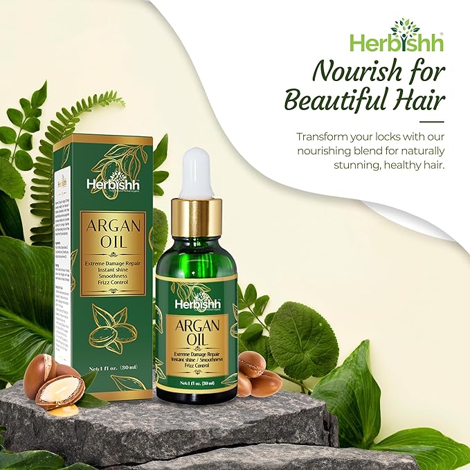 Herbishh Amazing Argan Oil, Pure Moroccan Argan Oil for Skin & Hair, Repair Damaged Hair, Deep Nourish Anti-UV-30ML-(2pack)