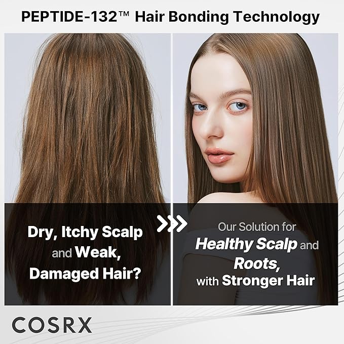 COSRX PEPTIDE 132 Hair Bonding Shampoo - Daily Scalp Treatment for Dandruff, Dry, Itchy or Flaky Scalp - Repairs & Strengthens Damaged Hair with Caffeine & Zinc PCA, For All Hair Types – 6.76 fl oz