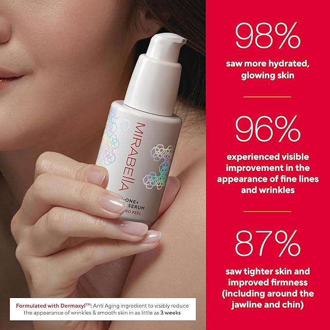 Mirabella All In One Clarifying Serum Micro Peel for Anti Aging - Hydrating 7% Glycolic Acid & 8.8% Lactic Acid Serum Face Peel with AHA BHA Exfoliant, 1 Oz