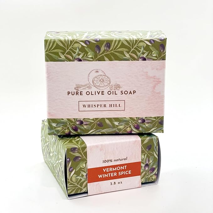 WHISPER HILL Vermont Winter Spice Olive Oil Soap – Cinnamon, Clove & Orange – Handcrafted in Vermont Since 1997 – 3.8 oz