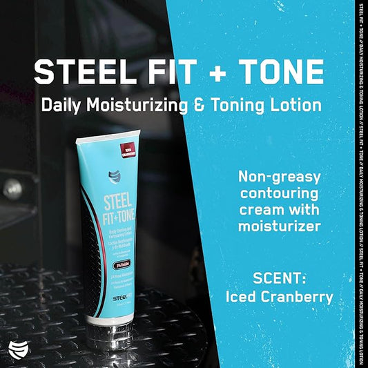 SteelFit Firming Body Lotion - Contouring & Skin Tightening Cream for Body - Firm & Tone Cellulite Remover for Legs Belly & Saggy Skin - Nourishing & Soothing with Shea & Cocoa Butter - Iced Cranberry
