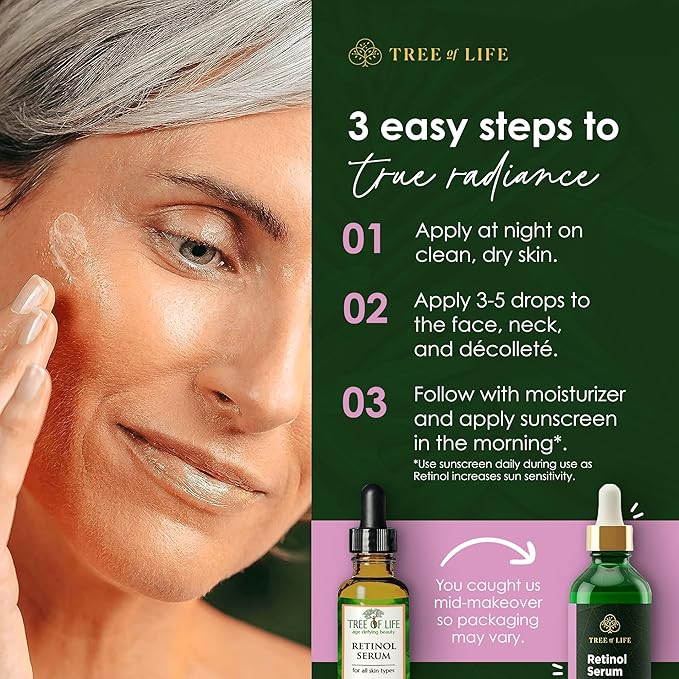 Tree of Life Beauty Facial Skin Care Set, Brightening, Firming, Hydrating, Dry Face, Dermatologist Tested - Retinol Serum and Hydrating Hyaluronic Acid - Skin Care Kit, 2 count of 1 Fl Oz