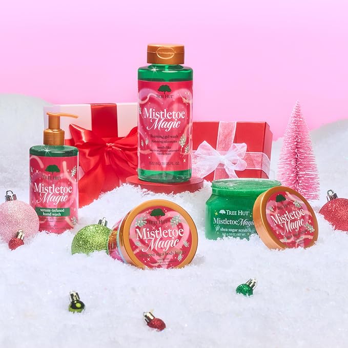 Tree Hut Mistletoe Magic Foaming Gel Wash, Moisturizing & Hydrating Body Wash with Shea Butter, Cleanses Skin Leaving It Soft & Fresh, Holiday Gift & Stocking Stuffer, 18 fl oz