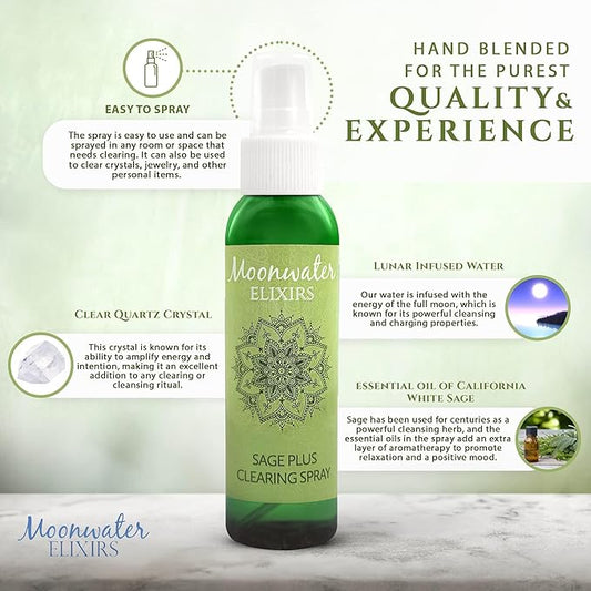 White Sage Smudge Spray for Spiritual Cleansing & Aura Protection, Sage Mist for Cleansing Negative Energy & Protection, Home & Meditation, Clear Quartz Reiki Energized Aromatherapy Room Spray - 4oz