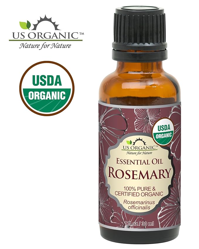US Organic 100% Pure Rosemary Essential Oil, USDA Certified Organic 100% Pure, Steam Distilled, for Hair Growth, Scalp, Face, Skin, and Aromatherapy (Size Variations Available) (30 ml)