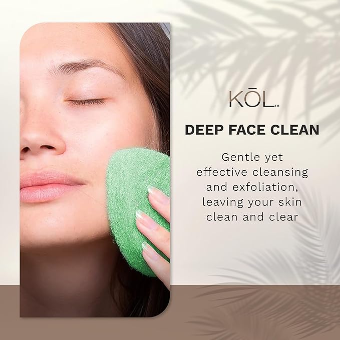 KOL Face Scrubber Pads, Cucumber Infused Exfoliating Facial Cleansing Sponges for Daily Face Wash and Makeup Removal, 6 Count