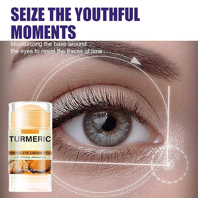 Turmeric Booster Eye Cream Stick, Turmeric Eye Stick for Dark Circles and Puffiness, Under Eye Cream Anti Aging Hydrating Reduces Fine Lines Wrinkles Under Eye Bags 1.41 OZ