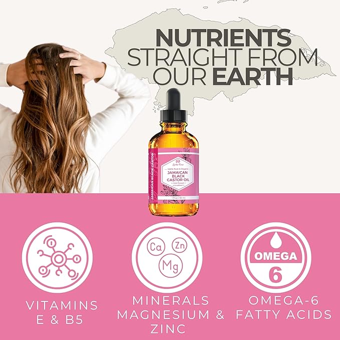 Leven Rose Organic Jamaican Black Castor Oil for Hair Growth, 100% Organic Cold Pressed Hexane Free Black Jamaican Castor Oil 1oz