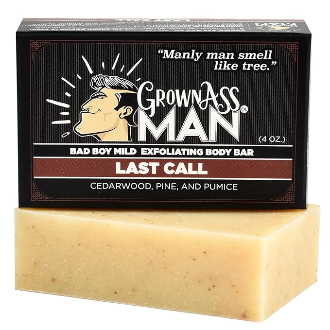 Grown Ass Man Co. Exfoliating Body Bars - Solid Soap with Natural Oils & Gentle Scrub - Plastic Free & Eco-Friendly, Natural & Organic for All Skin Types, 4oz Bar - Last Call - Mild Exfoliant, 6-Pack