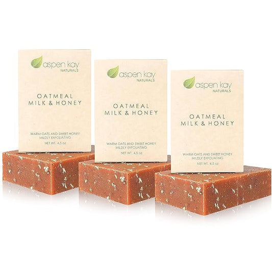Aspen Kay Naturals Goats Milk, Honey & Oatmeal Soap Bar – with Organic Raw Honey, Goats Milk, Rolled Oats & Shea Butter - Exfoliating Soap – For All Skin Types - Handmade in Florida. (3 pack)