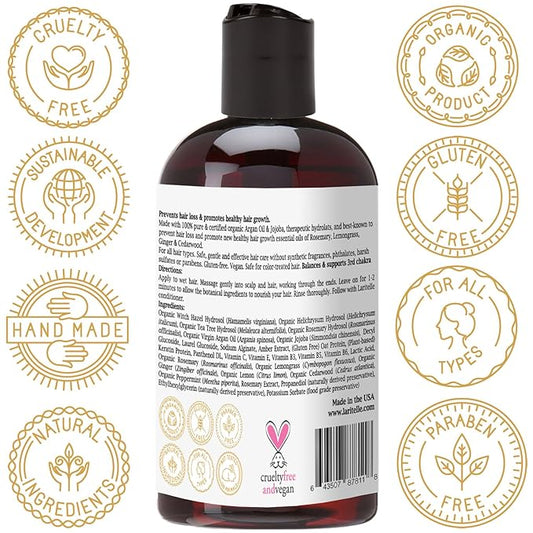 Organic Travel Size Shampoo 2 oz | Hair Loss Prevention, Strengthening, Follicle Stimulating | Argan, Rosemary, Lemongrass, Ginger & Cedarwood | NO GMO, Sulfate, Alcohol, Paraben, Phthalate