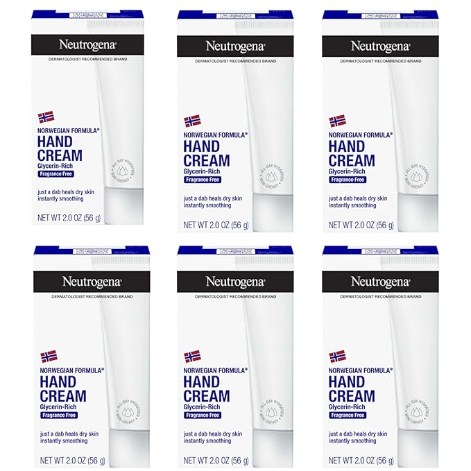 Neutrogena Norwegian Formula Moisturizing Hand Cream & Lotion for Dry Hands, Fragrance Free Glycerin Concentrated Relief, Over 200 Uses, 6 Pack, 2 oz Each (Total 12 Fl Oz)