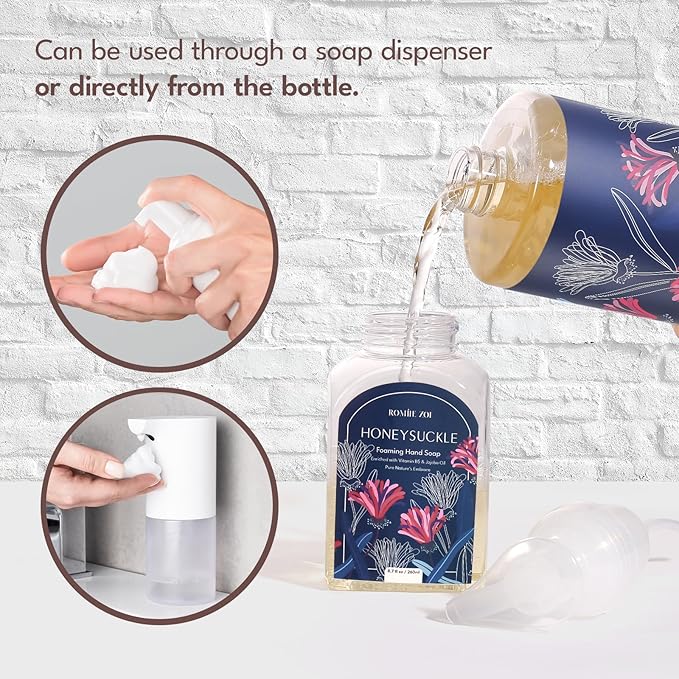 Foaming Hand Soap Refill Gift Set – Honeysuckle Scent – 3 Pack (1000ML Each) with Dispenser, Gentle & Moisturizing Plant-Based Formula – Bulk Refill Bottles for Bathroom & Kitchen Use